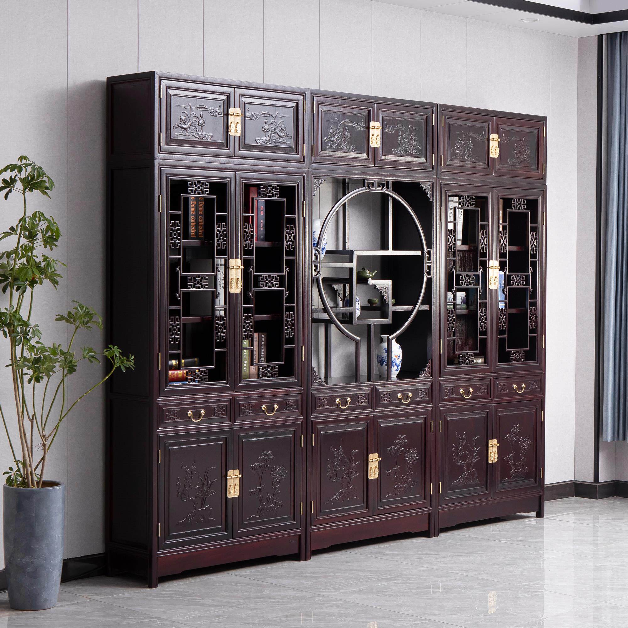 顶箱书柜红木实木书柜组合古典中式书橱酒柜靠墙古落地金花梨