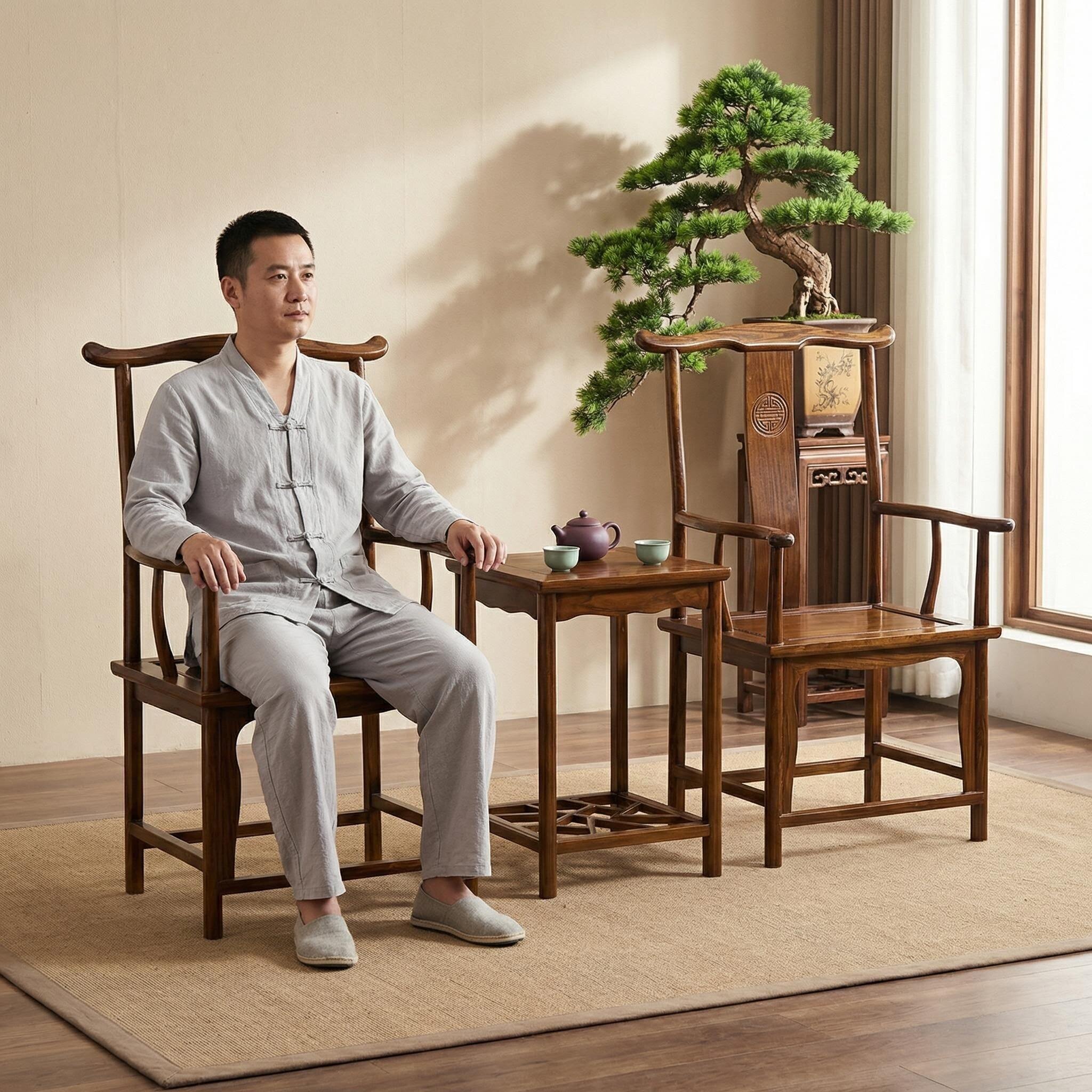 古典中式太师椅圈椅官帽椅皇宫椅三件套组合实木休闲椅南榆木中式