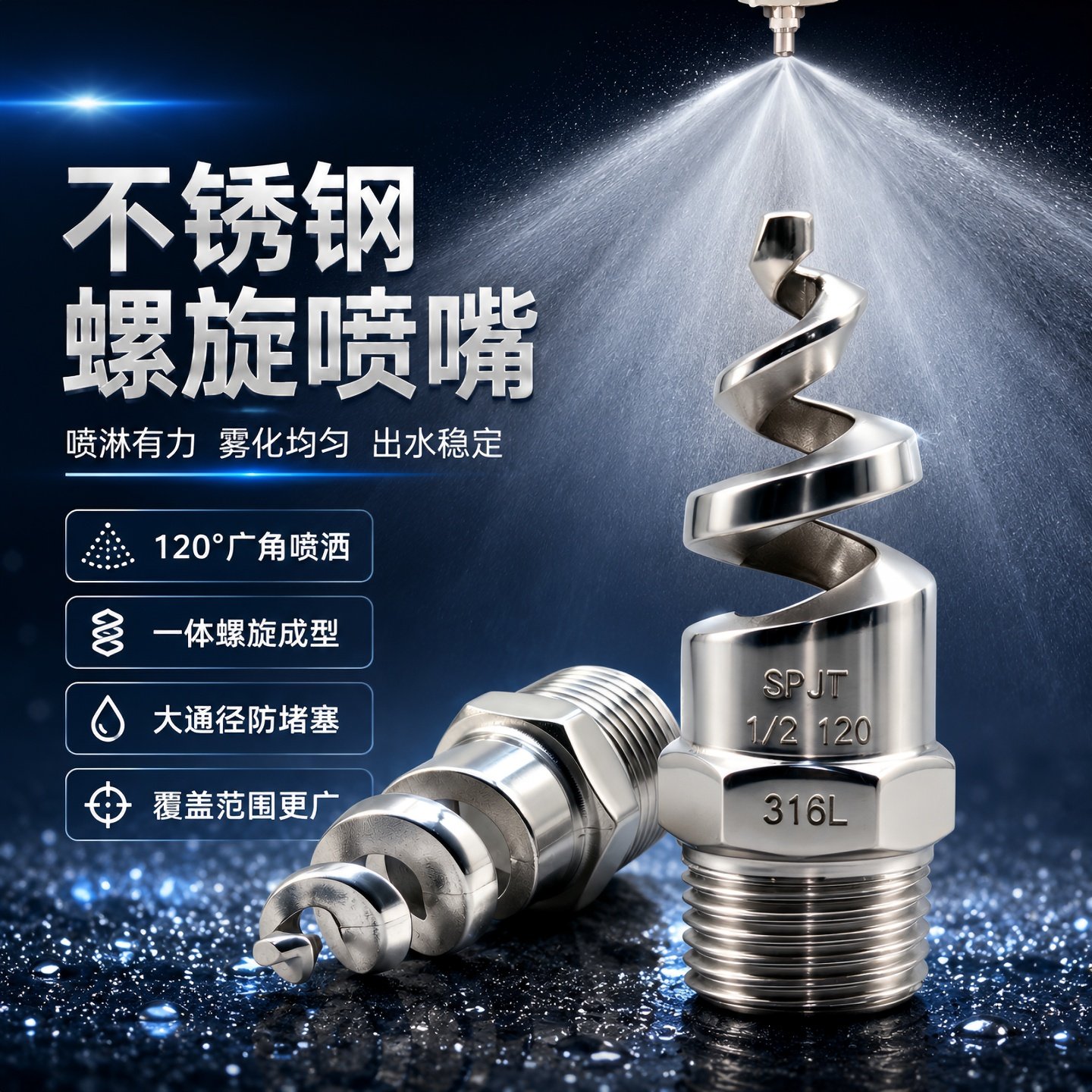 不锈钢4分6分SPJT螺旋螺纹喷头