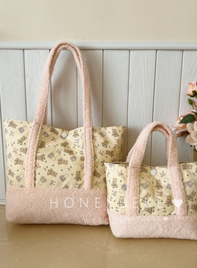 韩国ins可爱小熊单肩包时尚印花宝宝斜挎包毛绒大容量儿童包包