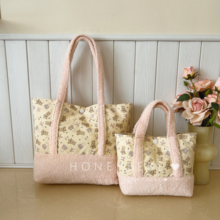 韩国ins可爱小熊单肩包时尚 印花宝宝斜挎包毛绒大容量儿童包包