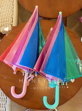 韩国ins儿童雨伞超轻便幼儿园可爱小孩小学生男女童宝宝彩虹雨伞