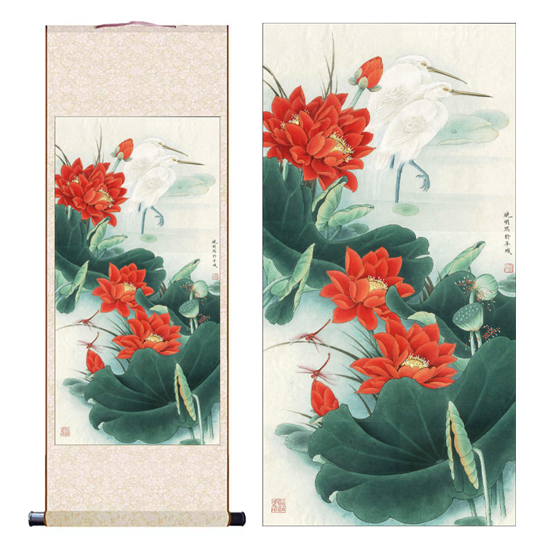 水墨荷花国画仿古画玄关挂画