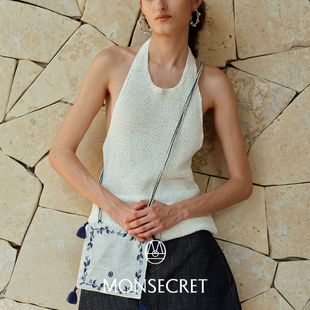MONSECRET无尽夏方寸行囊女生夏天亚麻单肩斜跨迷你包包2025新款
