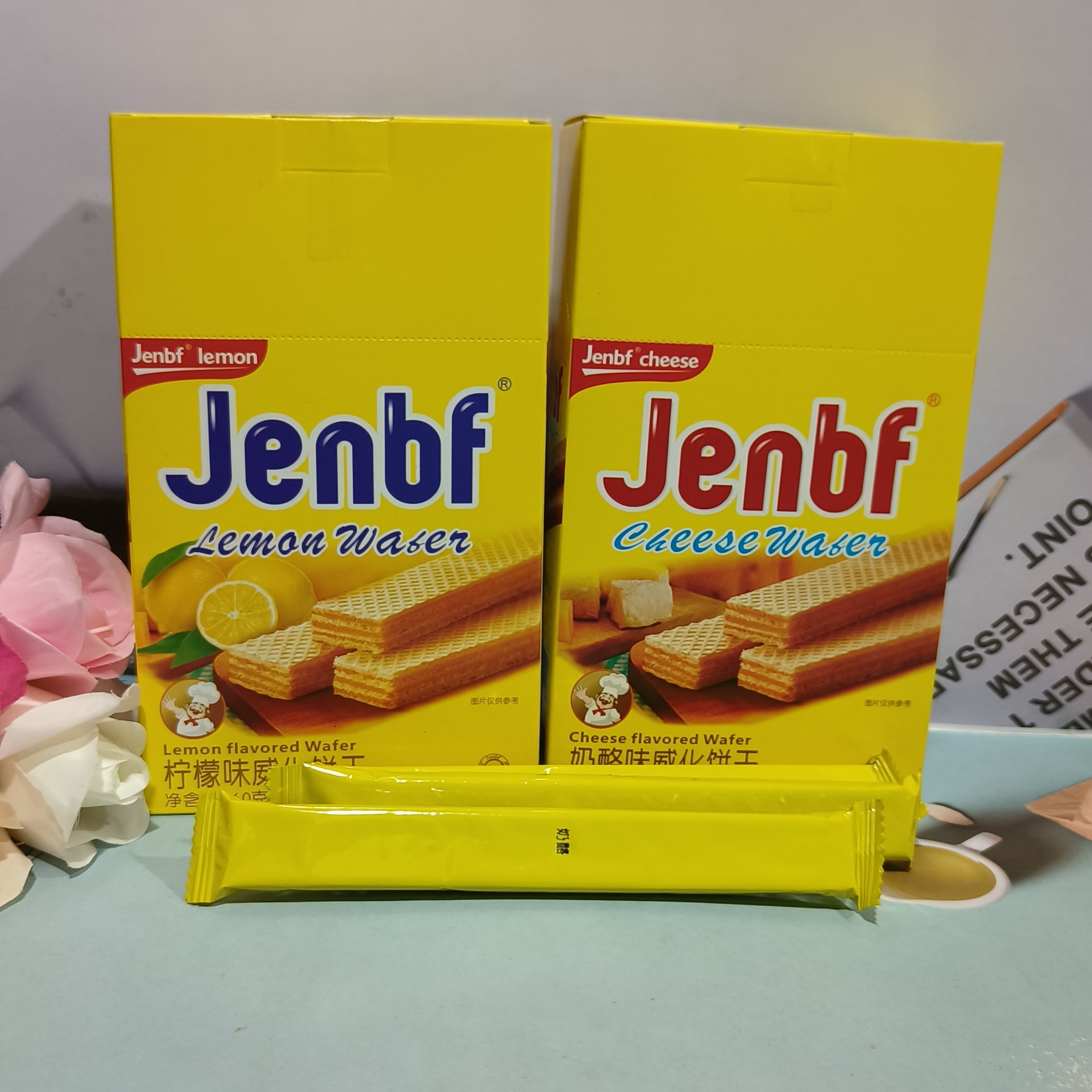 珍不凡Jenbf奶酪味威化饼干柠檬味盒装休闲办公室下午茶点心零食