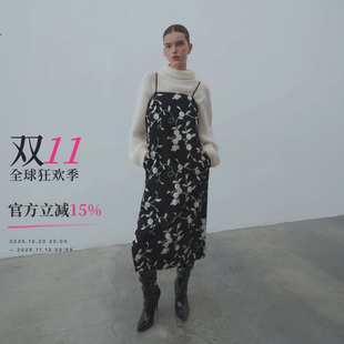 OTHERSTORE 茱丽叶 黑色羊毛吊带连衣裙女秋冬款设计开叉抹胸裙子