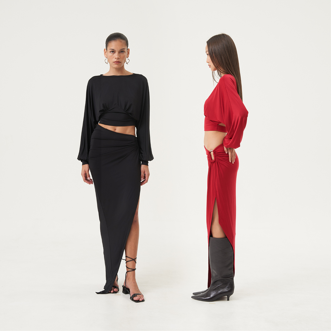 不对称腰部镂空设计显瘦开叉半裙