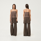 OTHERSTORE 子女百搭叠穿假两件裙裤 日落沙丘 复古咖色休闲直筒裤