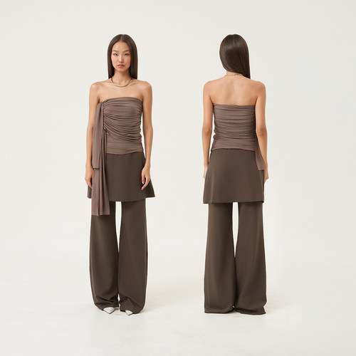 设计感叠穿假两件裙裤休闲直筒裤