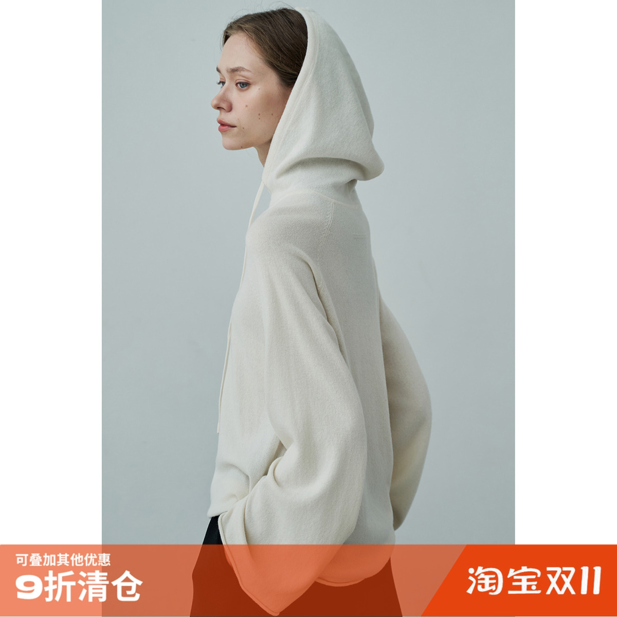 连帽毛衣卷边直筒羊毛针织上衣