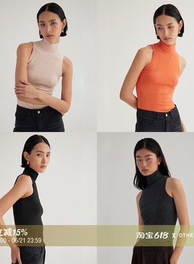 OTHERSTORE 美肩爆款 高领无袖针织背心女工字型显瘦修身黑色上衣