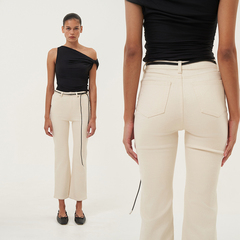 OTHERSTORE 白日美人 高腰修身九分微喇裤子女显瘦白色喇叭牛仔裤