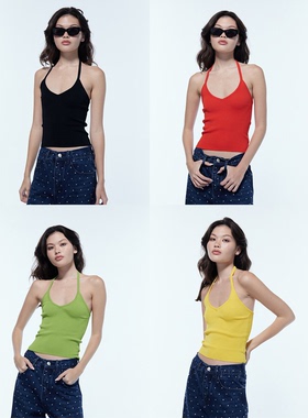 OTHERSTORE 老友记 黄色挂脖针织背心女高级显瘦独特修身吊带上衣