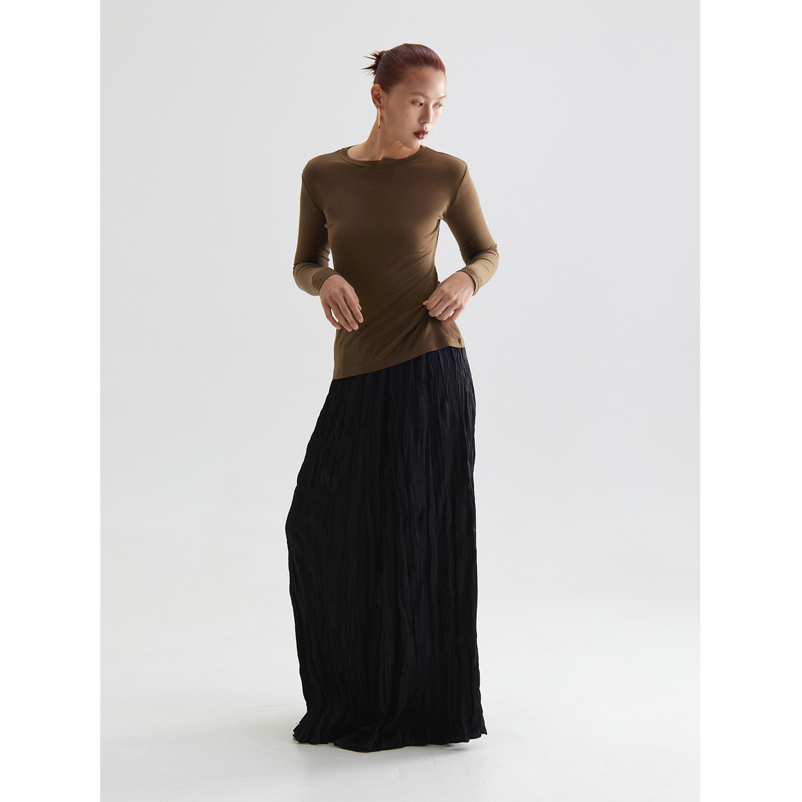 褶皱显瘦百搭松紧腰A字半身裙