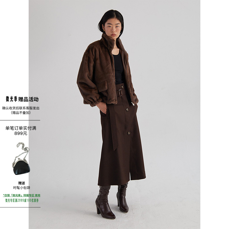 仿貂毛宽松上衣夹克版型短外套