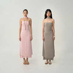 OTHERSTORE 粉色间奏 挂脖双层修身针织连衣裙女秋冬长款抹胸裙子