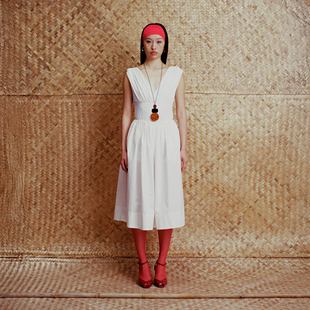 OTHERSTORE 白色松紧腰A字百褶半身裙女设计显瘦百搭伞裙蓬蓬裙子