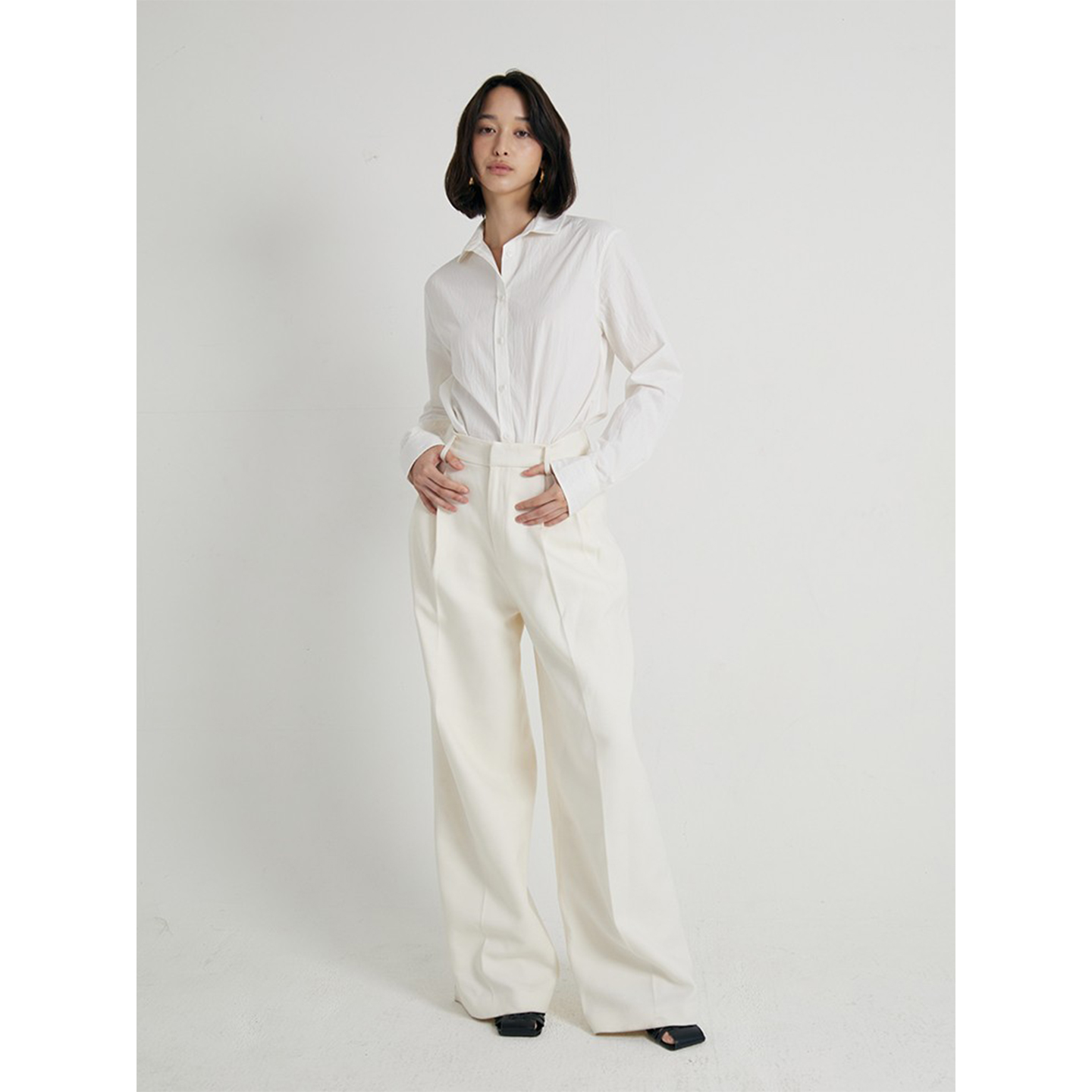 白色阔腿西装裤宽松休闲长裤子