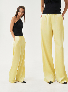 OTHERSTORE 流光瀑布 黄色抽绳休闲裤女松紧腰垂感百搭直筒长裤子