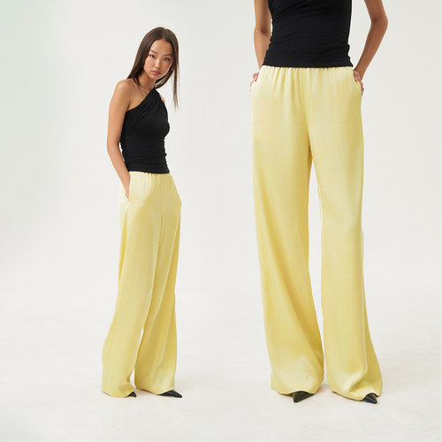 舒爽透气干练流光感黄色长裤子