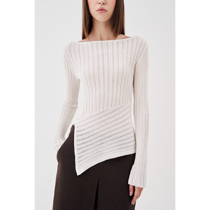 不对称针织上衣镂空修身打底衫
