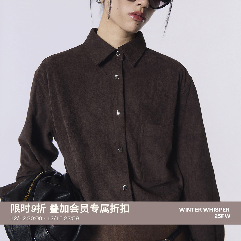 复古宽松麂皮衬衫外套显瘦上衣