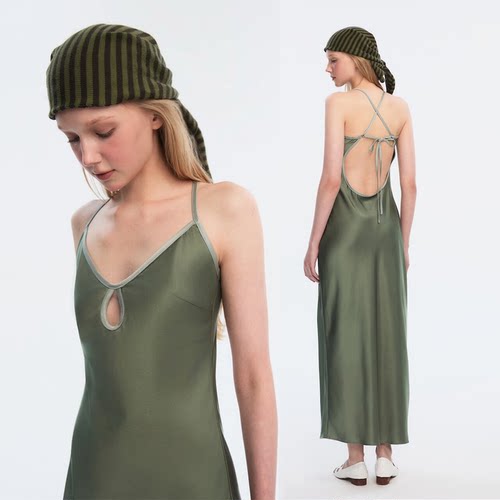 镂空性感露背吊带连衣裙长款裙子