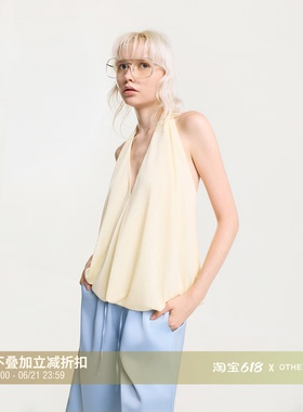 OTHERSTORE 奶油黄V领挂脖背心女夏季新款南瓜型设计显瘦露背上衣