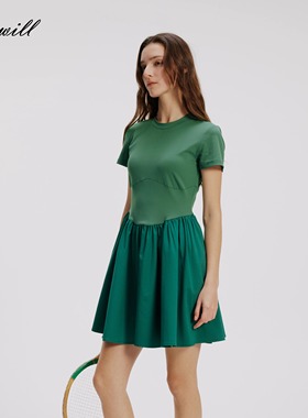 Lakewill春夏新款女装运动连衣裙休闲圆领收腰显瘦连衣裙