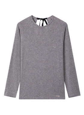 Lakewill显瘦圆领宽松休闲长袖后背镂空系带纯色打底衫女士上衣