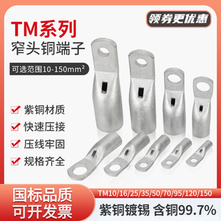 国标TM窄边窥口铜鼻子紫铜线鼻子线耳窄头加厚接线端子10 185平方