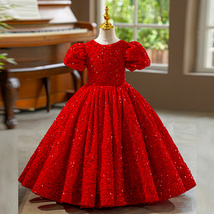 女童走秀公主裙2025新款气质亮片蓬蓬裙儿童生日演出婚礼花童礼服