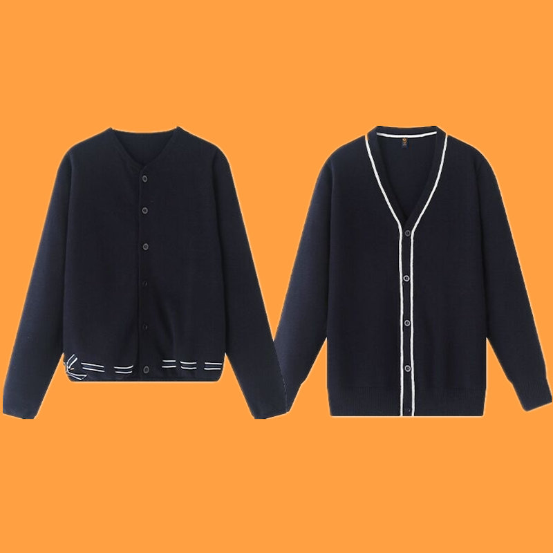 男女童学生藏蓝纯棉针织开衫校服