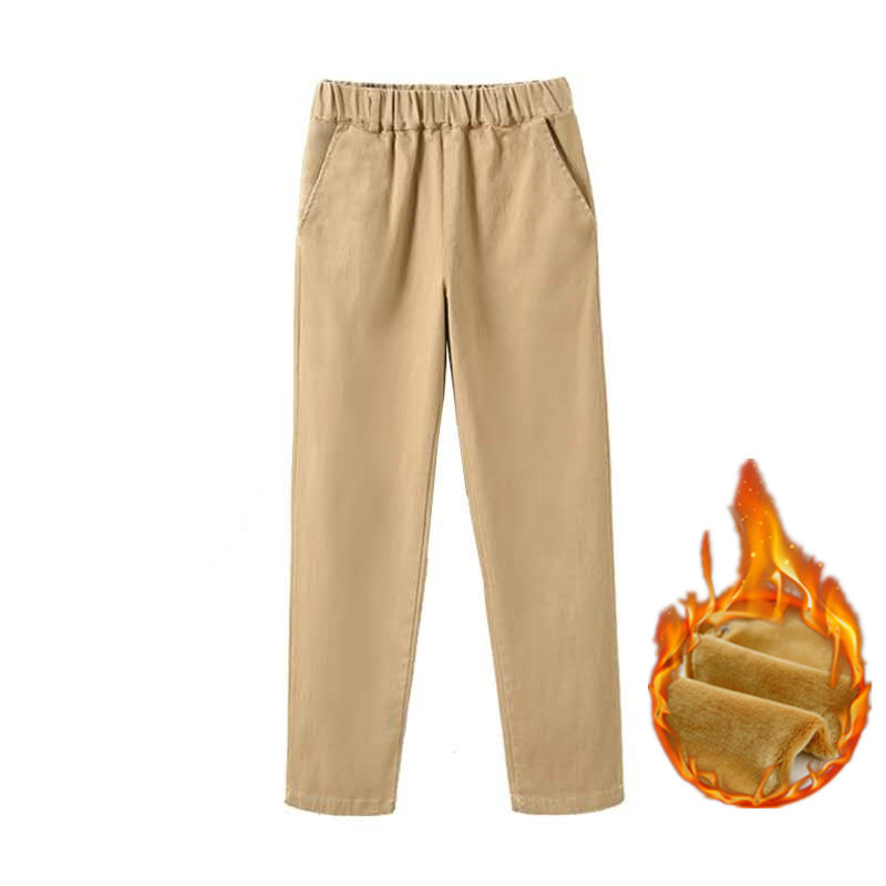 冬装男女童加绒松紧腰小学生卡其直筒校裤中大儿童藏青蓝表演西裤