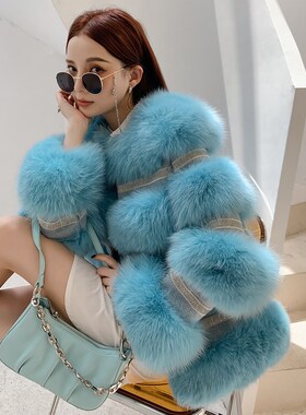 2025秋冬新款狐狸毛皮草外套女气质名媛风水晶镶钻短款年轻款大衣
