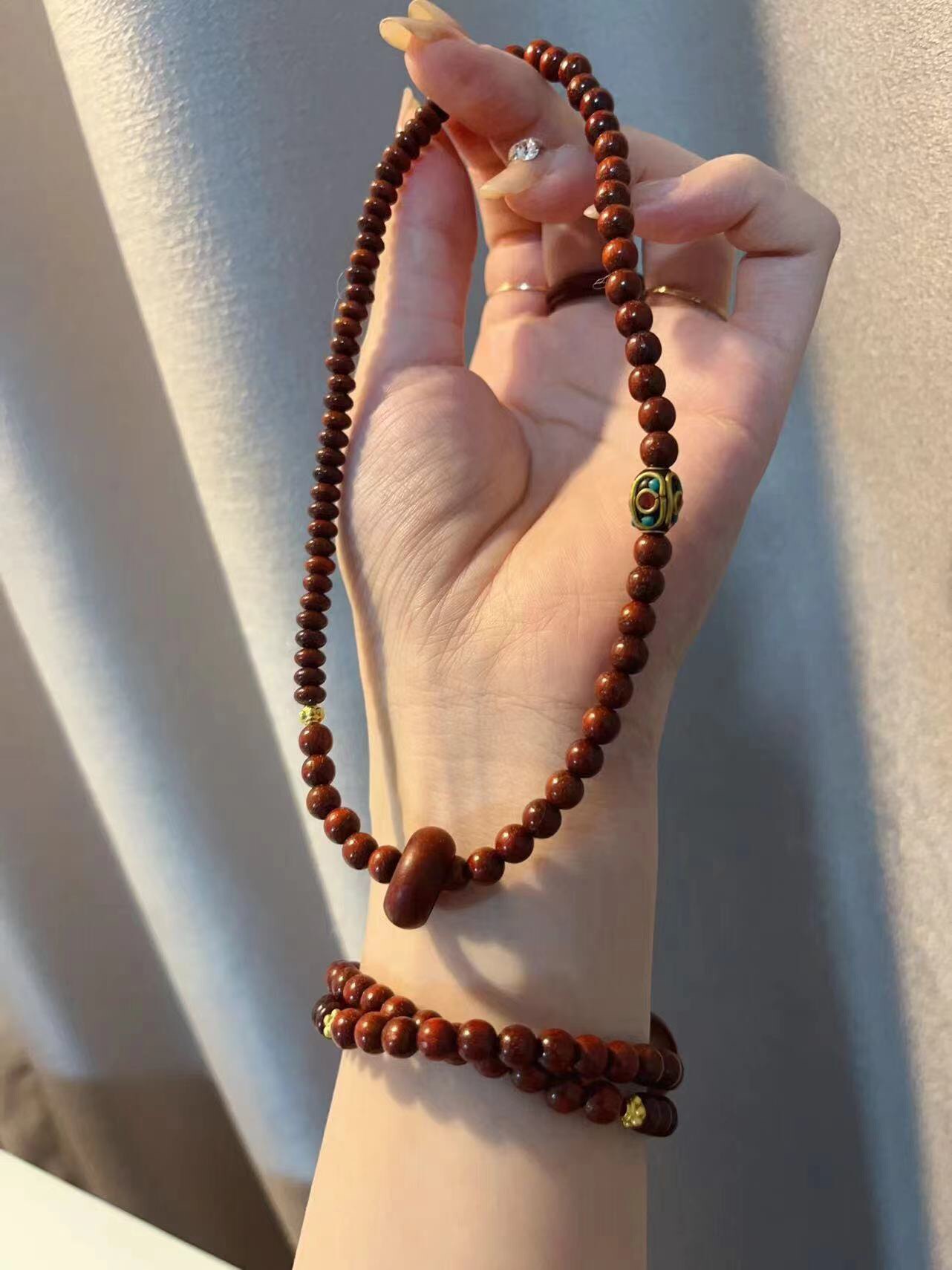 小叶紫檀双圈手链 搭配尼泊尔配饰