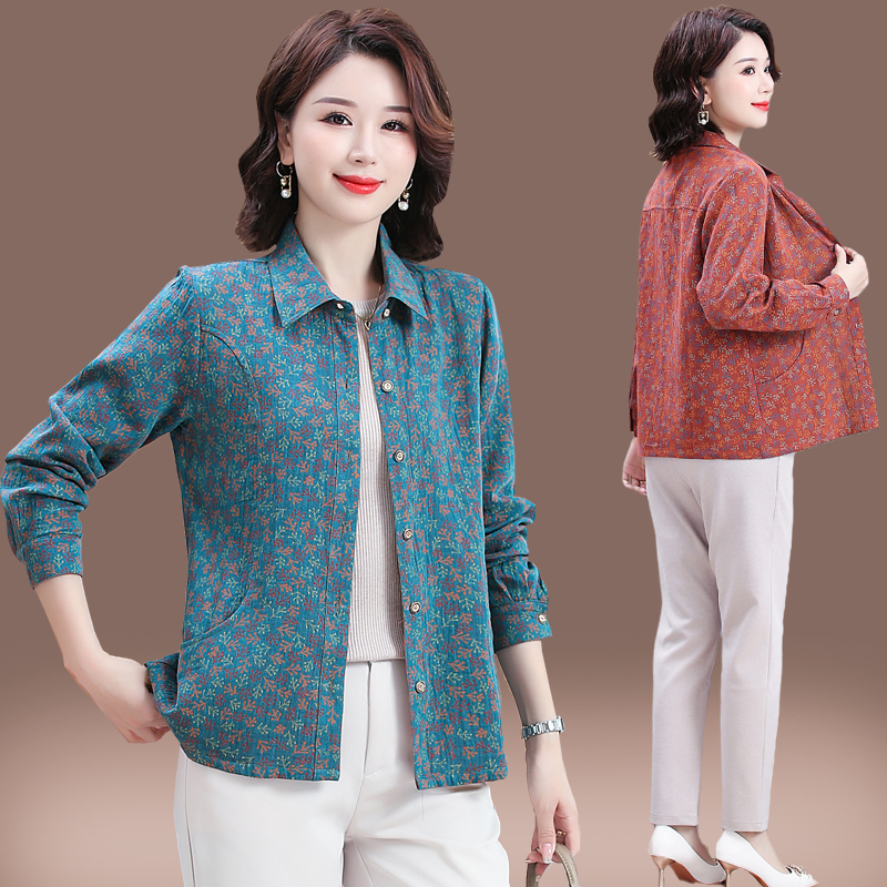 中老年人纯棉长袖衬衫秋冬薄外套