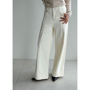 25ES9010/新款时尚杏色百搭高腰显瘦直筒牛仔裤女宽松阔腿裤