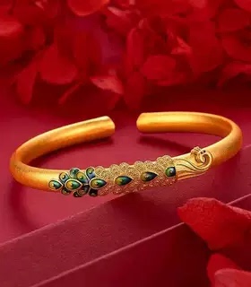沙金孔雀开口手镯女富贵送女友