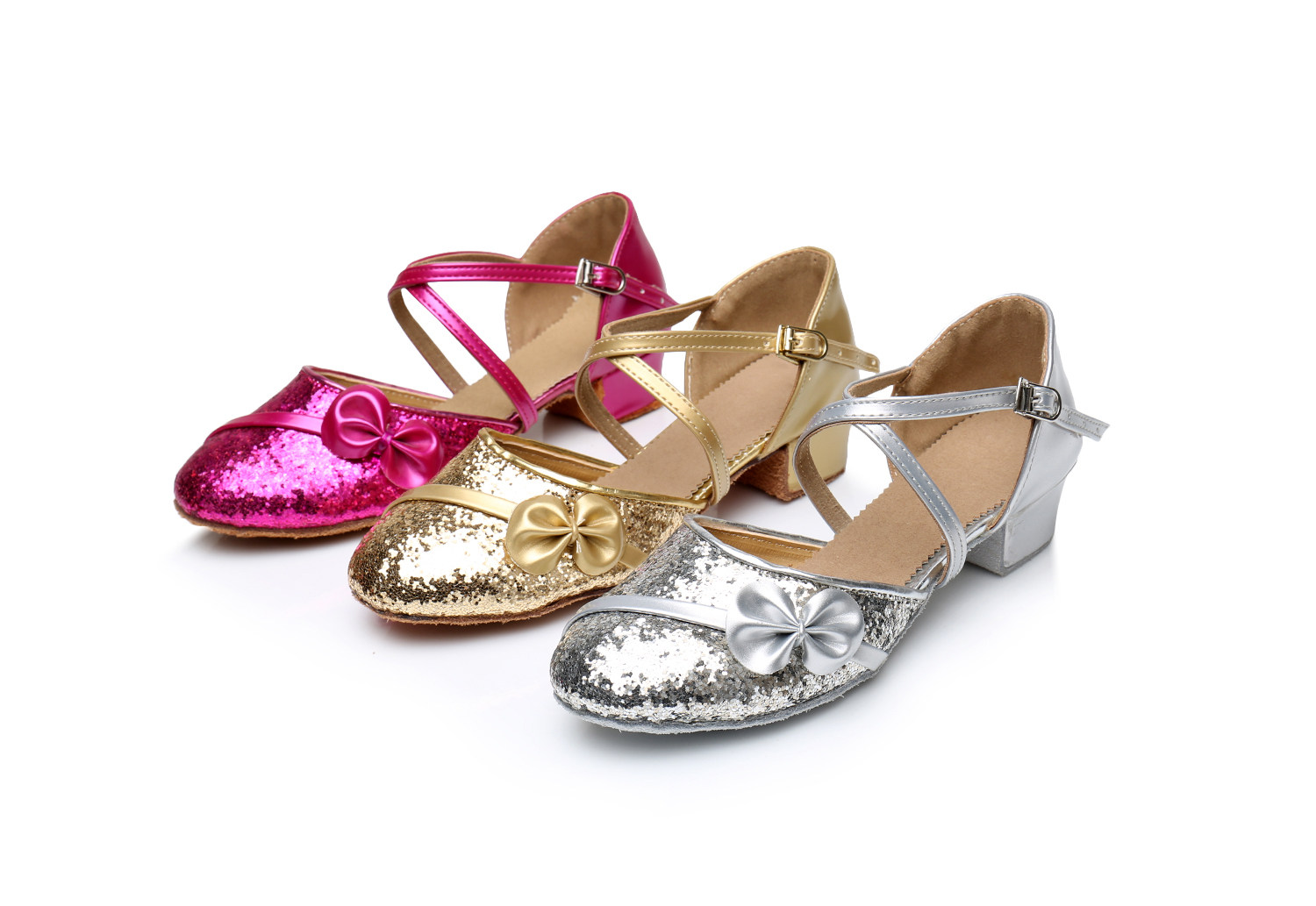 成人儿童幼女亮片包头拉丁舞蹈鞋毛低平跟软室内款包邮牛皮女士正