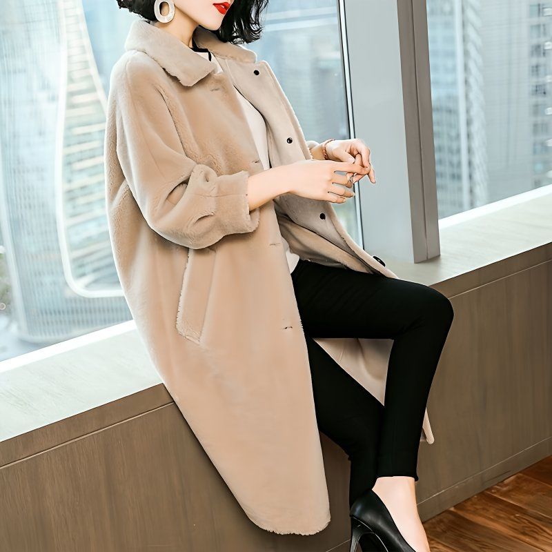 皮毛一体羊剪绒中长款皮草大衣女