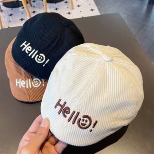 日系宝宝灯芯绒儿童贝雷帽春秋款前进帽男童鸭舌帽女童鸭嘴帽小孩