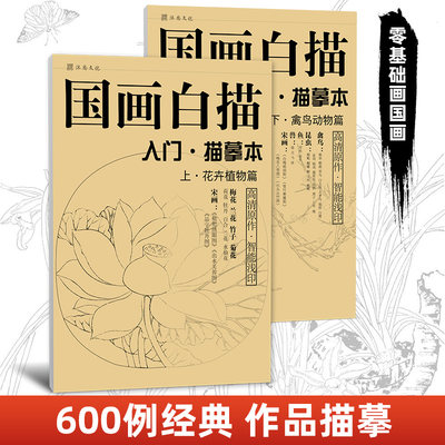 国画白描入门描摹本2册 工笔画水墨花卉中国底稿套装零基础入门书临摹套自学线毛笔宋稿手绘写意美术绘画儿童画册线条教学教程教材