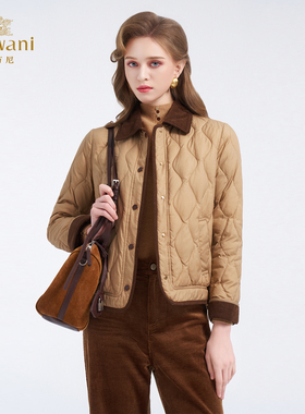 乔万尼复古短款羽绒服2025冬季翻领拼接撞色鹅绒保暖外套ED4T848