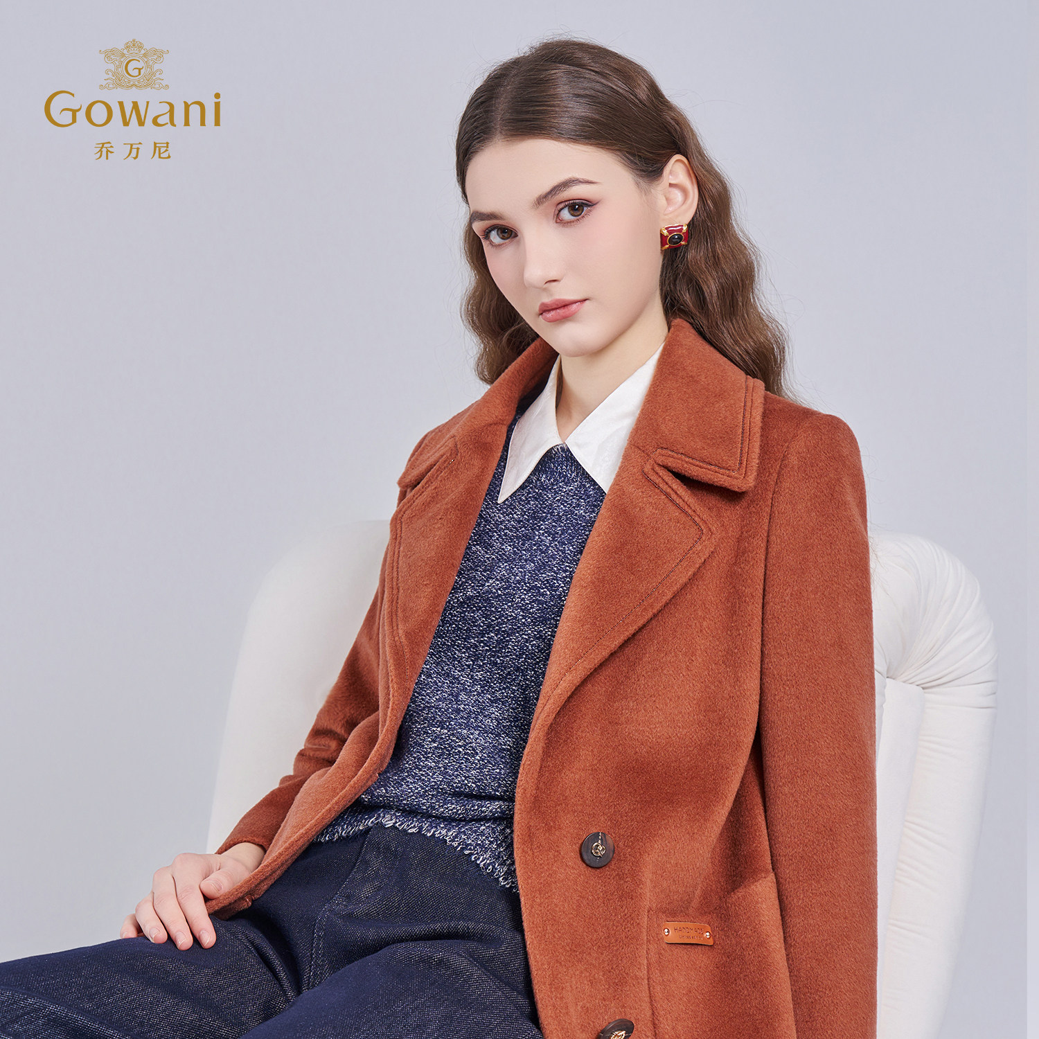 乔万尼100%绵羊毛中长款毛呢外套