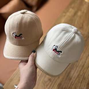 儿童帽子秋冬保暖可爱雪纳瑞卡通棒球帽小狗刺绣男女童宝宝鸭舌帽