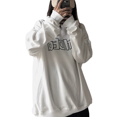 2022 autumn new loose letter printing round neck long-sleeved sweater female student thin coat clothes women