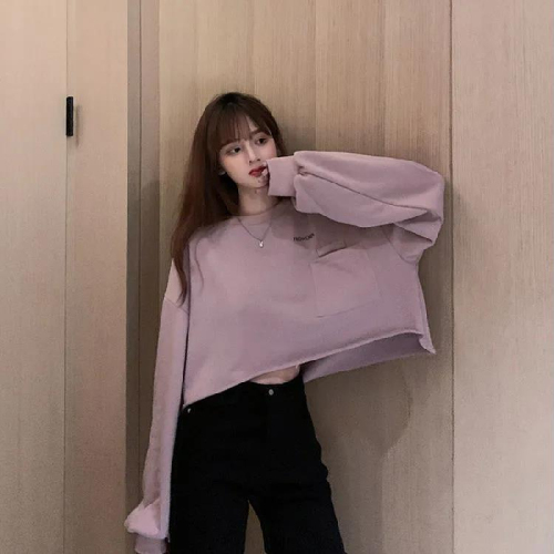 Spring and autumn Korean new lovers' loose and playful short letter printed hoodless long sleeved women's sweater