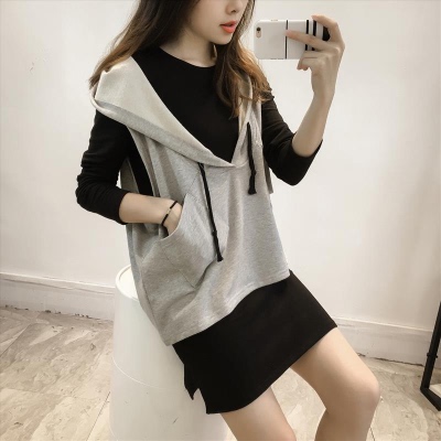 Spring and autumn new mid long long long sleeved T-Shirt Top Fashion vest suit women's leisure two-piece set