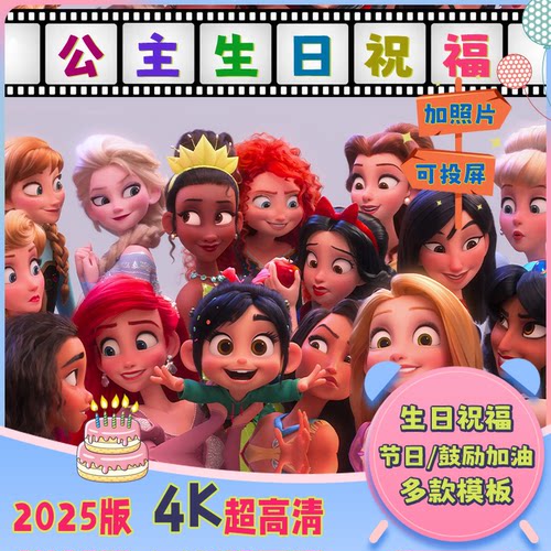 迪士尼女孩生日节日电视庆祝动画
